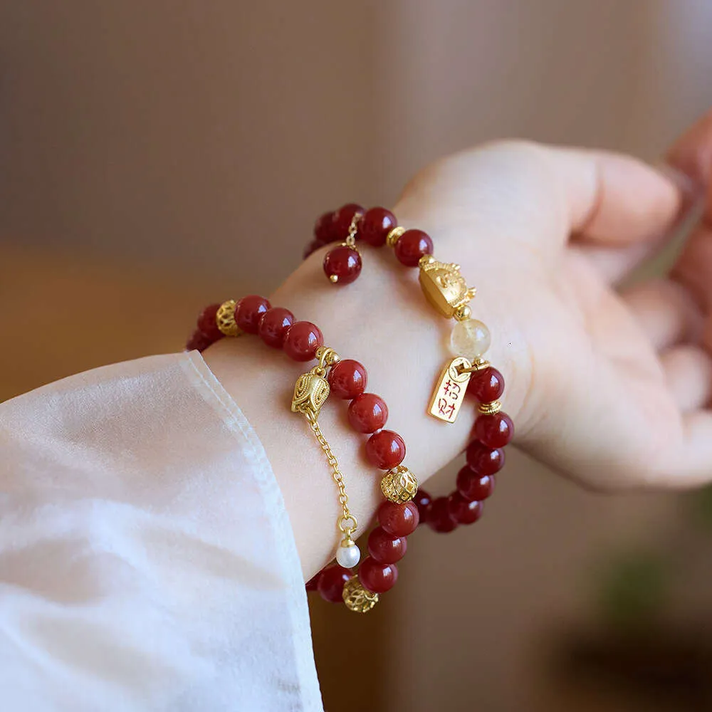 Tiktok Natural Red Agate Bracelet Nufulong Dumpling Dragon Advanced Hand Chain 년 연도의 의상