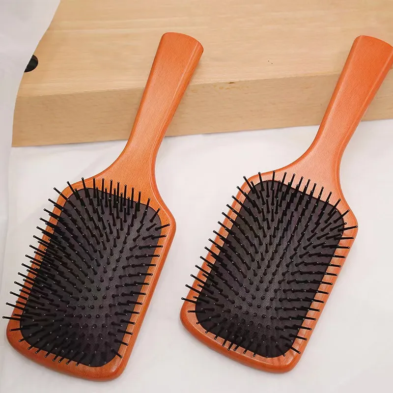 Escovas de cabelo escova desembaraçadora de madeira escova curva pente de massagem desembaraçar escova de cabelo portátil para mulheres escovas de estilo encaracolado reto