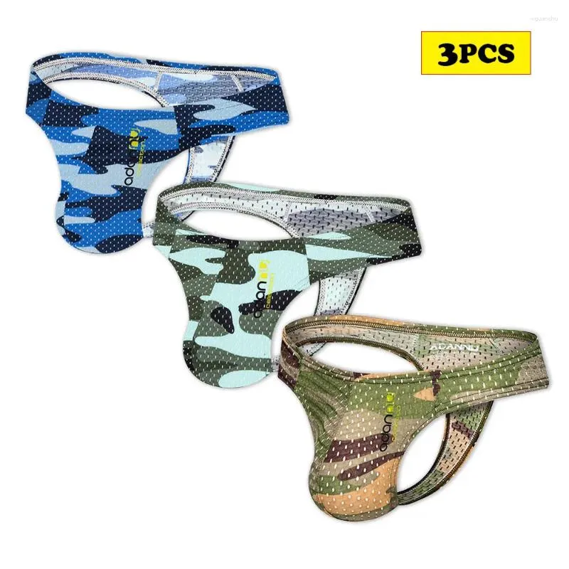 Sous-vêtements 3pcs hommes sexy bikini sous-vêtements homme maille camouflage jockstrap shorts slips lingerie slip AD311