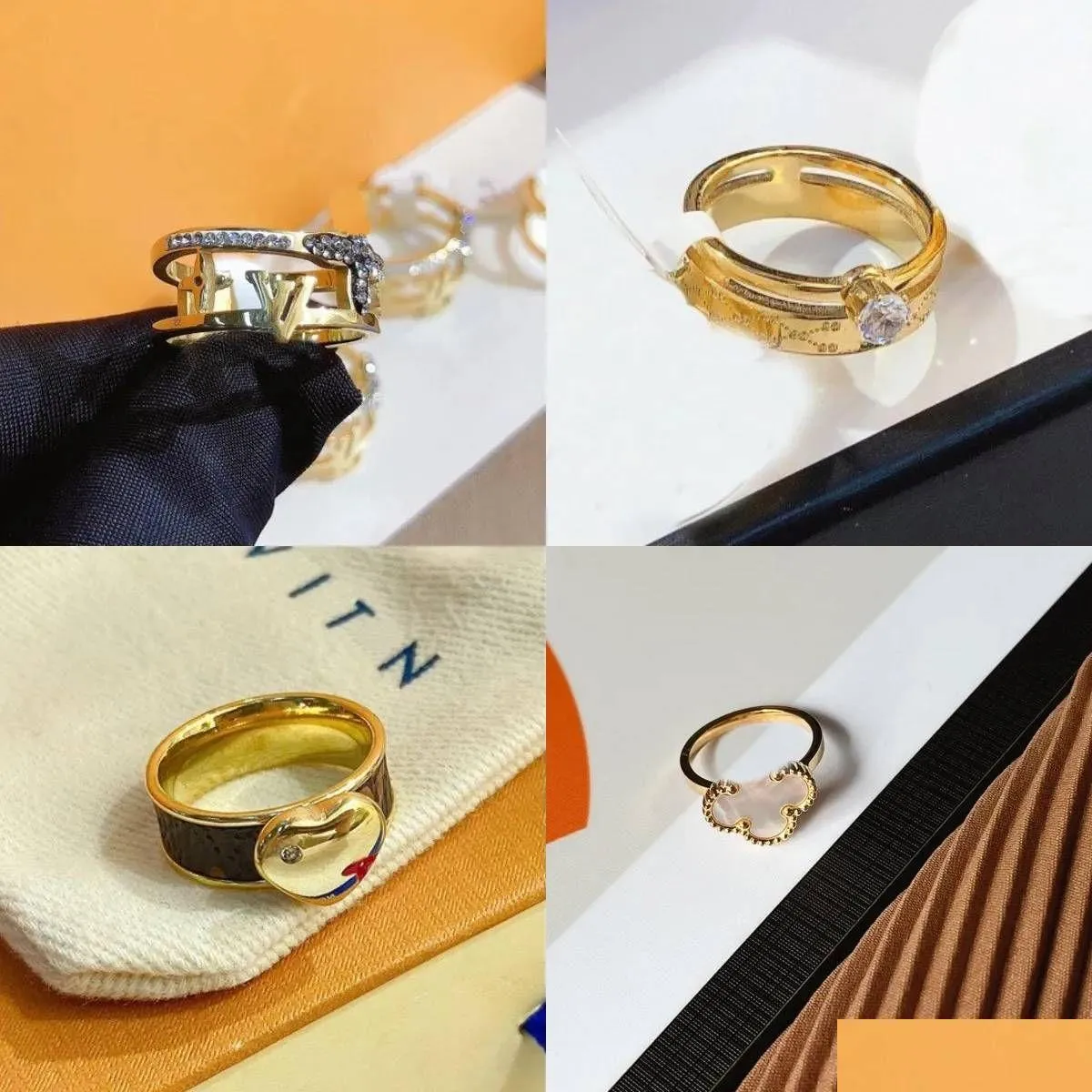 Bröllopsringar lyxiga ringsmycken designer kvinnor älskar charm aldrig bleknar leveranser svart vit 18k guld pläterad rostfritt stål fin fi dh6dl