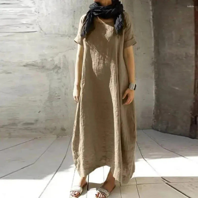 Elegant Plus Size Ankle Length Swing Dress with Pockets for Women