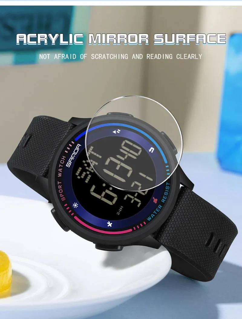 Relojes de pulsera Sanda Publicado Múltiples funciones Deportes al aire libre Impermeable Movimiento digital LED Hombres Muñeca Alarma electrónica Reloj Hombre