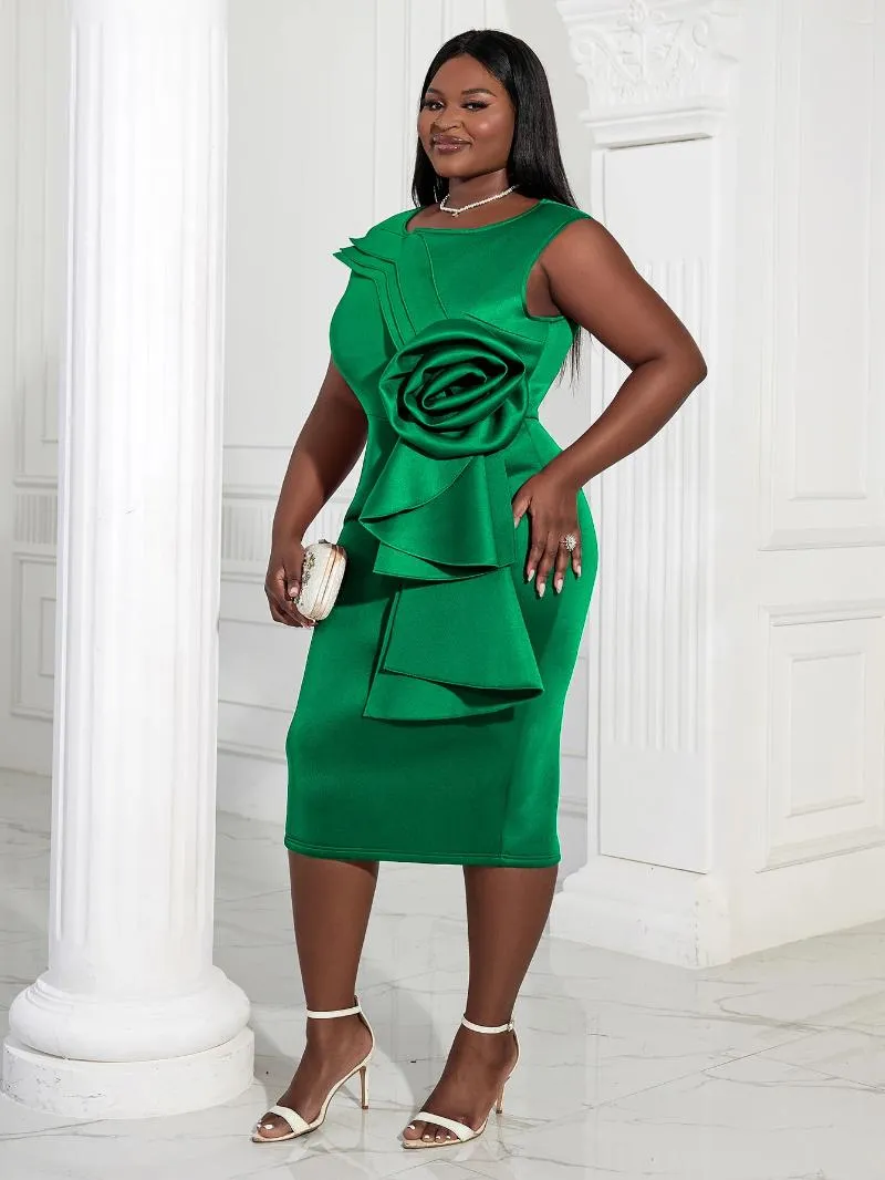 Robes de grande taille Robe d'été de mode 2024 pour femmes sans manches vert grande fleur volants soirée anniversaire robes d'invité de mariage africain