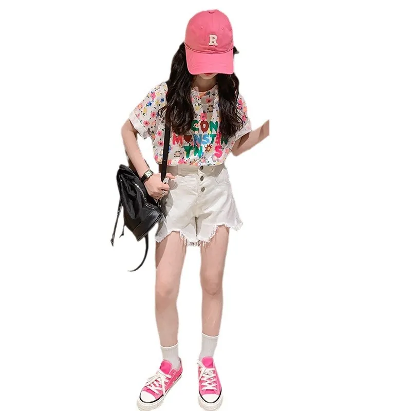 Zomerkleding voor peuters, grappige letterborduurwerk, T-shirt top met
