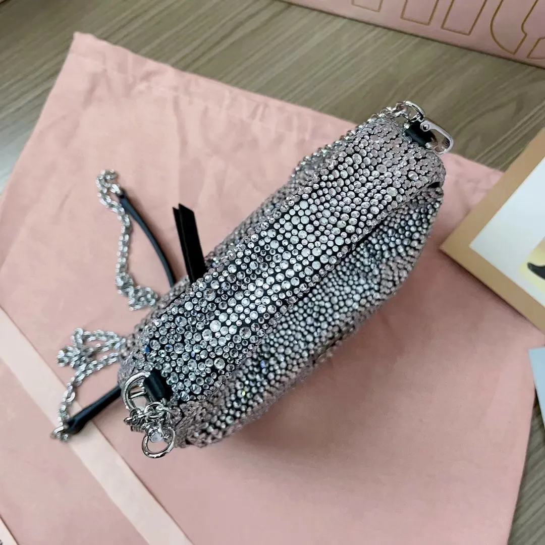 Mini Rhinestone Designer Wander Matelasse Hobo Bags Beautiful Shiny Crystal Strap Shoulder Bag Silver Hardware Metal Lettering Zipper Baguette Bags Evening Purse From 222 06 DHgate