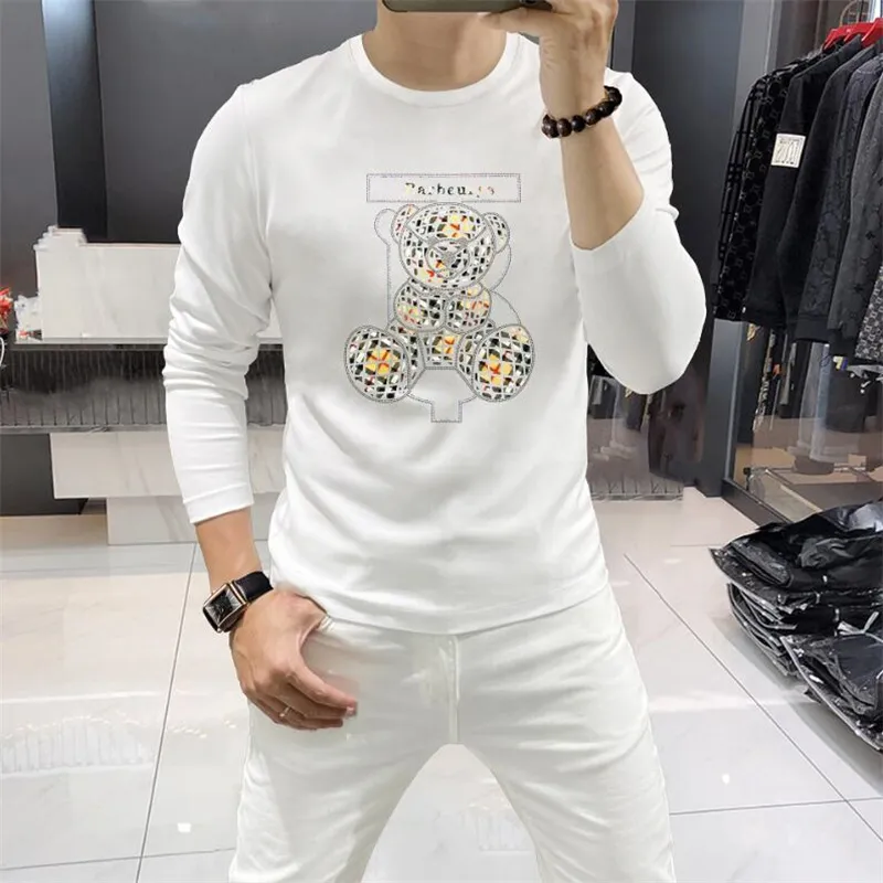 2024 Mens Moda Mens Designer Camisetas Atacado Roupas Preto Branco Design Homens Casual Top Manga Longa Camisetas Tamanho Asiático M-4XL
