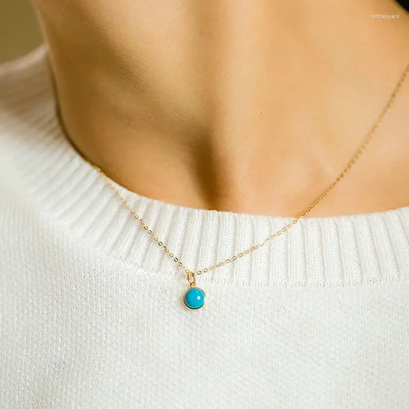 Pendentif Colliers Femmes Rétro Collier Plaqué Or Pour Bleu Turquoise Mini Géométrique Ronde Clavicule Chaîne Bijoux