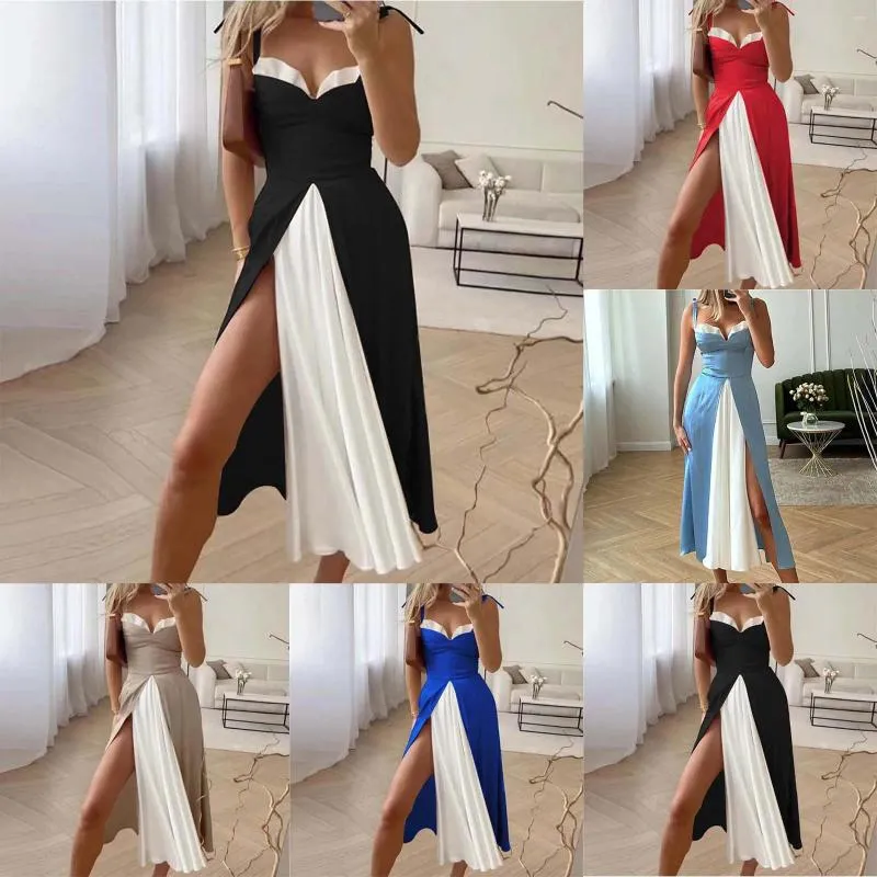 Casual Dresses 2024 Summer European and American Women's Sexy Tube Top Suspender Dress Color Matching Long For Women