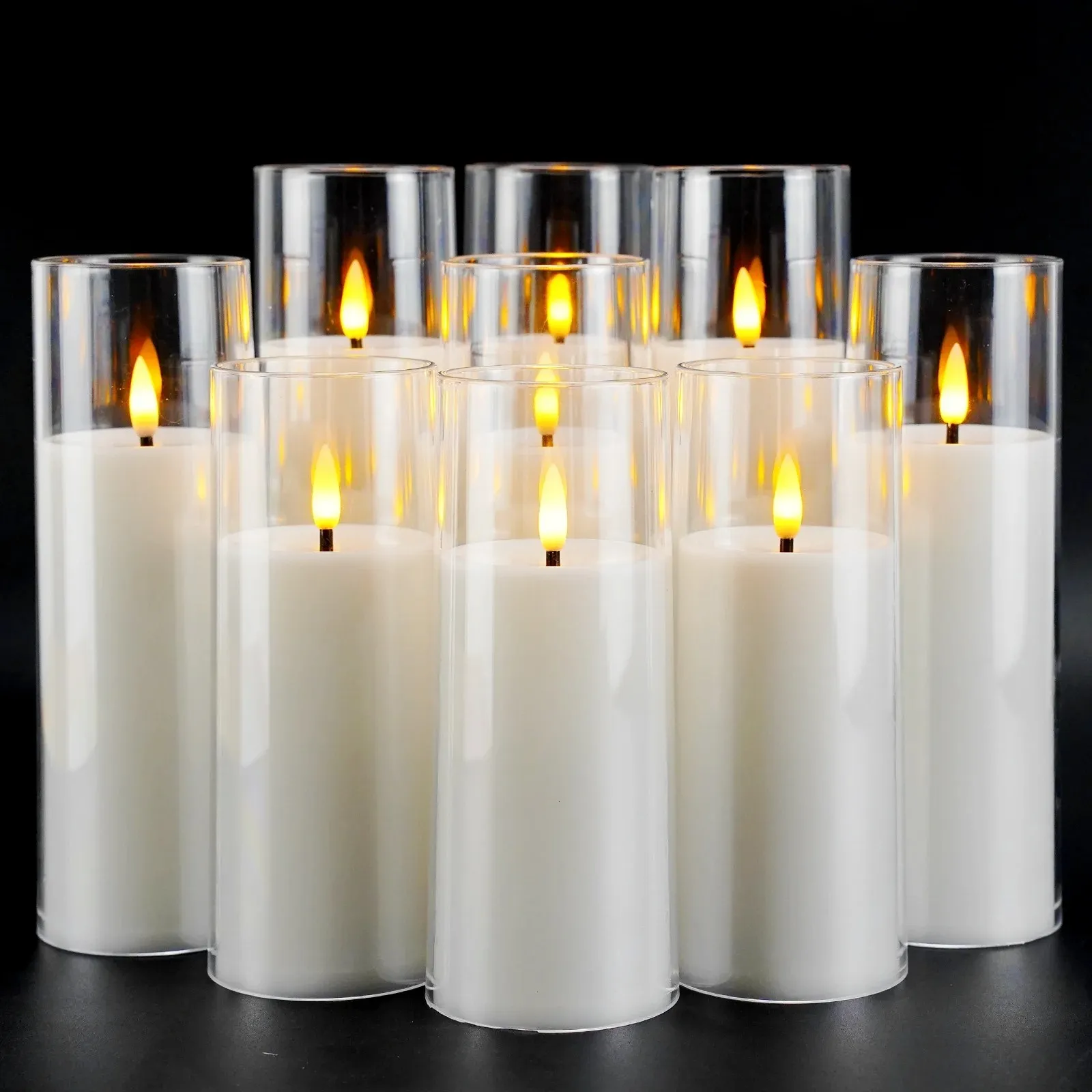 9pcs Led Flameless Candles Light Simulation Acrylic Wedding Romantic Candle Lamp with Remote Control Party 크리스마스 홈 장식