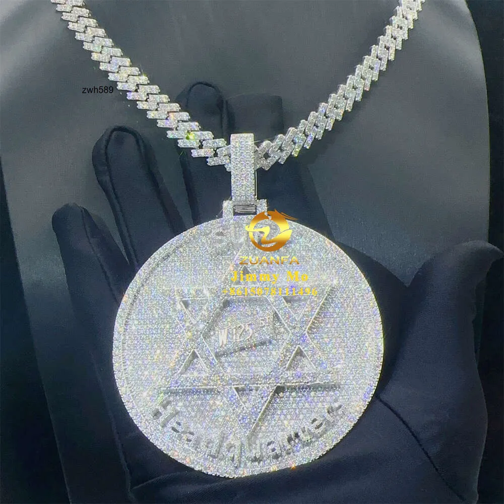 Designer di vendita caldo S925 VVS personalizzato personalizzato ghiacciato gioielli hip hop completamente in argento 925 VVS1 collana con ciondolo con diamanti Moissanite