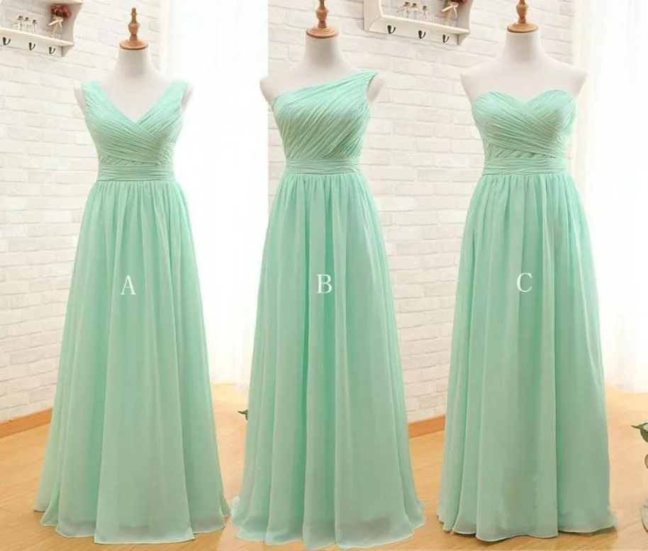 Barato hortelã verde chiffon longo vestido de dama de honra 2020 uma linha plissada praia damas de honra vestidos de dama de honra casamento convidado vestidos7813607