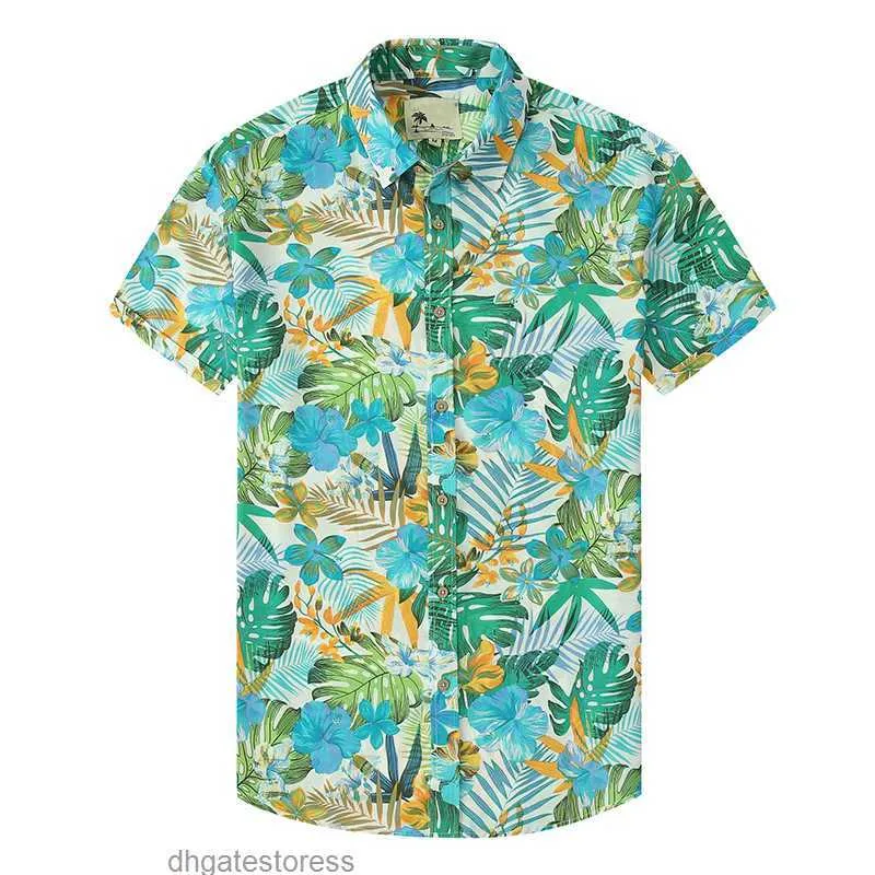 Camisetas masculinas 2022 verão camisas havaianas para homens folha tropical colorblock impressão praia férias camisa