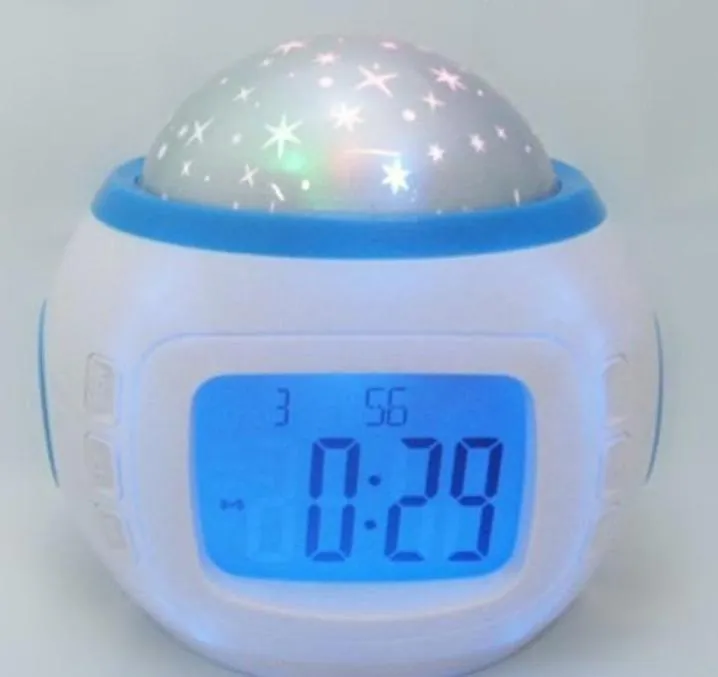 DHL Céu Estrelado Música Relógio de Projeção 2015 Multi LED Eletrônico Relogio Marca Mesa Mesa Calendário Mesa Wekker Despertad8370524