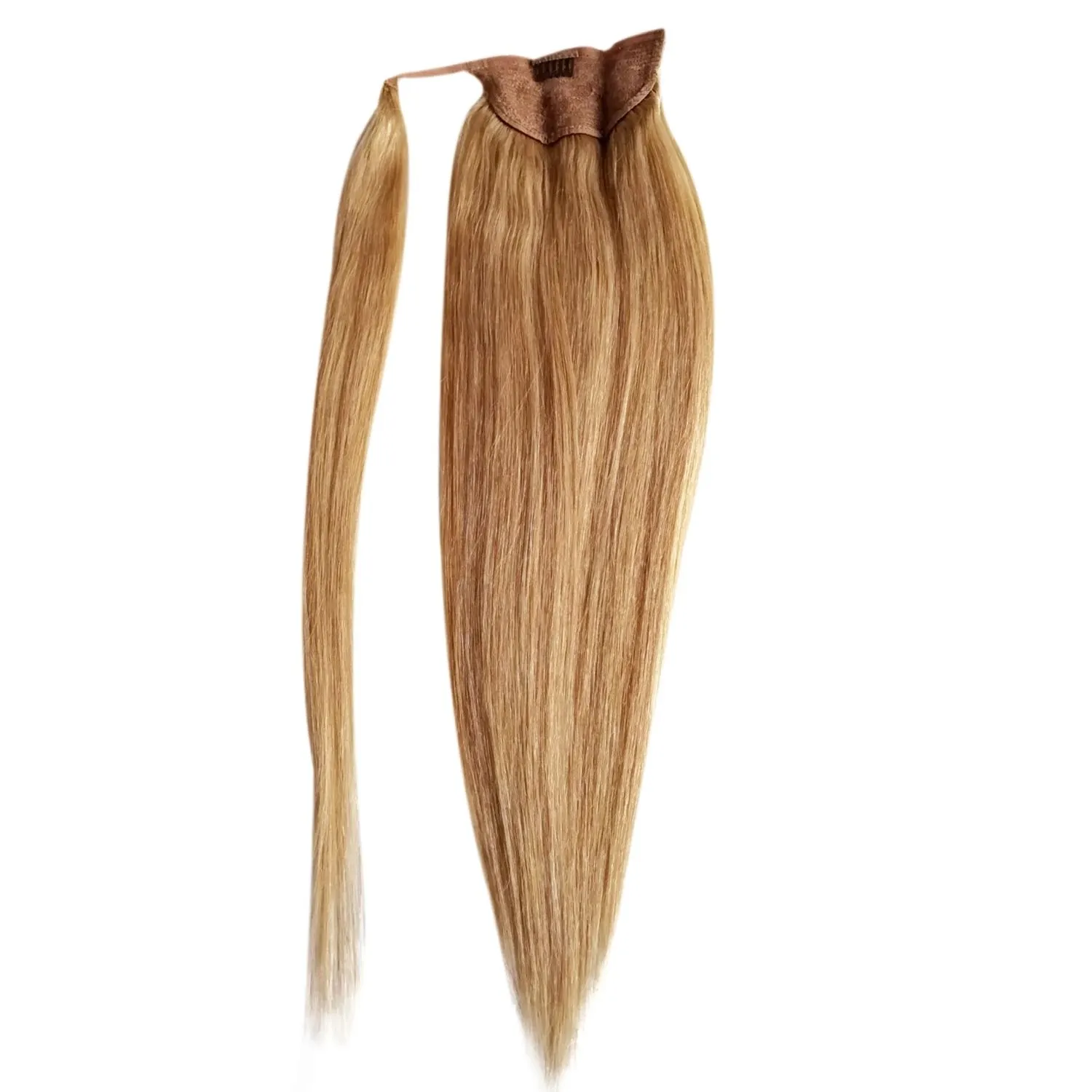 Honey Blonde Human Hair Ponytail Extensions Straight Clip in Brasilian Remy #27 Strawberry Blond Wrap Around Pony Tail Horsetail Hairpiece 120G 100G For Women