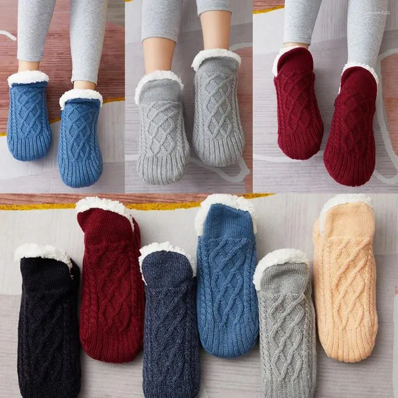 Women Socks 1Pair Solid Color Anti-Slip Floor Thicken Plush Flip Flops Warm Bedroom Slippers Men Winter Shoes Indoor Accessories