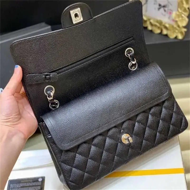 High Quality Jumbo Double Flap Bag Designer 25CM 30cm Real Leather Caviar Lambskin Classic All Black Purse Quilted Handbag Shoulde CF Bags Festival