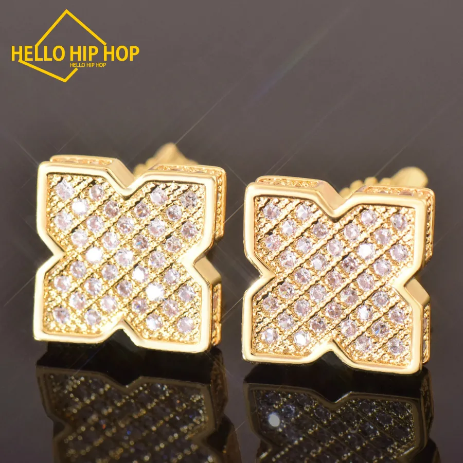 Hello hip-hop 9MM fleur forme boucle d'oreille glacé cubique zircone hommes femmes vis arrière boucle d'oreille Hip Hop bijoux meilleur cadeau