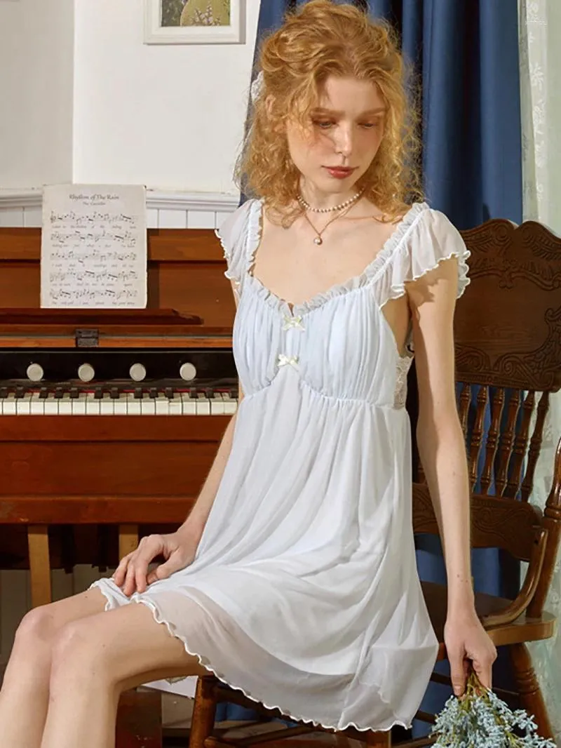 Женская одежда для сна, женская французская винтажная женская ночная рубашка принцессы из модала без рукавов, ночная рубашка в викторианском стиле со сказочными оборками