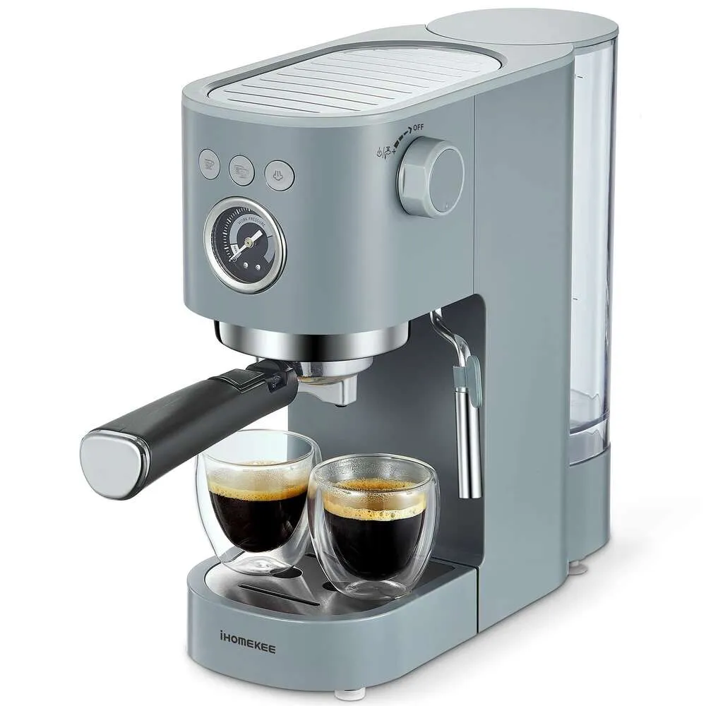 Ihomekee Italian Espresso Hine с 15 батончиками капучино, вспенивателем молока для эспрессо, капучино, латте и мокко, подходит для домашнего пивоварения, 1350 Вт