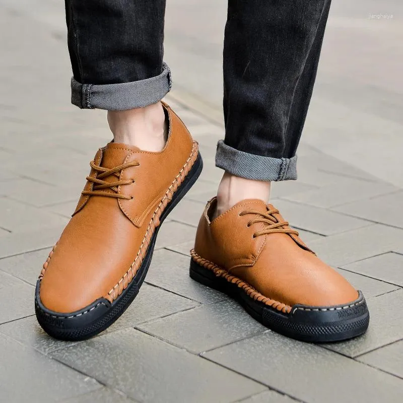 Casual Shoes 2024 Genuine Leather Mens Spring Tassel Boat Classic Loafers Lace Up Moccasins Driving Handsewn Series