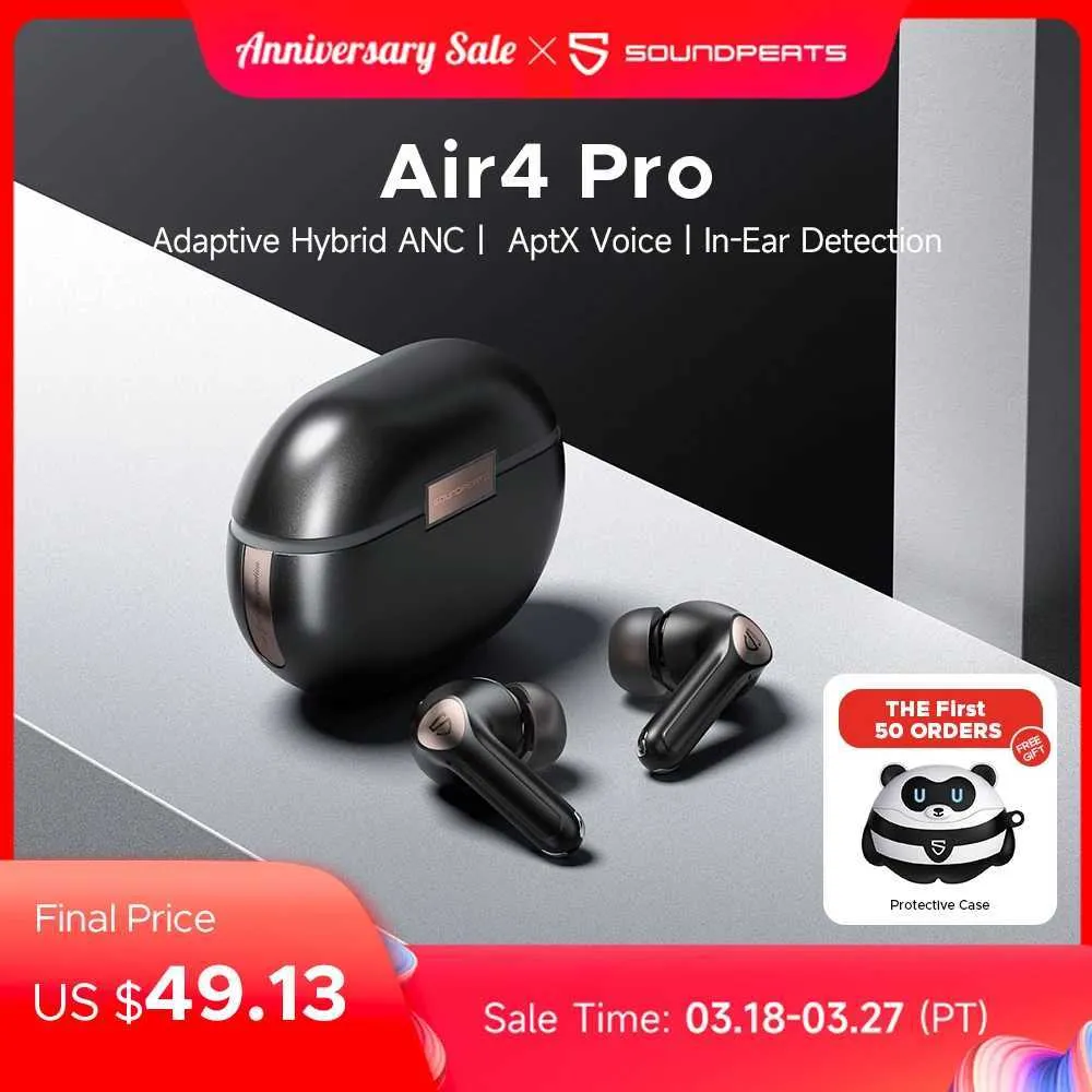 Cell Phone Earphones SoundPEATS Air4 Pro ANC Bluetooth 5.3 wireless earphones with lossless sound and AptX voice multi-point connection and in ear detection Q240321