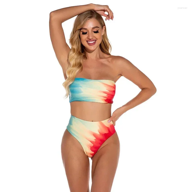 Kobiety stroje kąpielowe seksowne bikini z wysokiej talii 2024 Kobiety Bandeau Push Up Set Brazylian Bathing Suit Summer Beach Wear Swiming XL