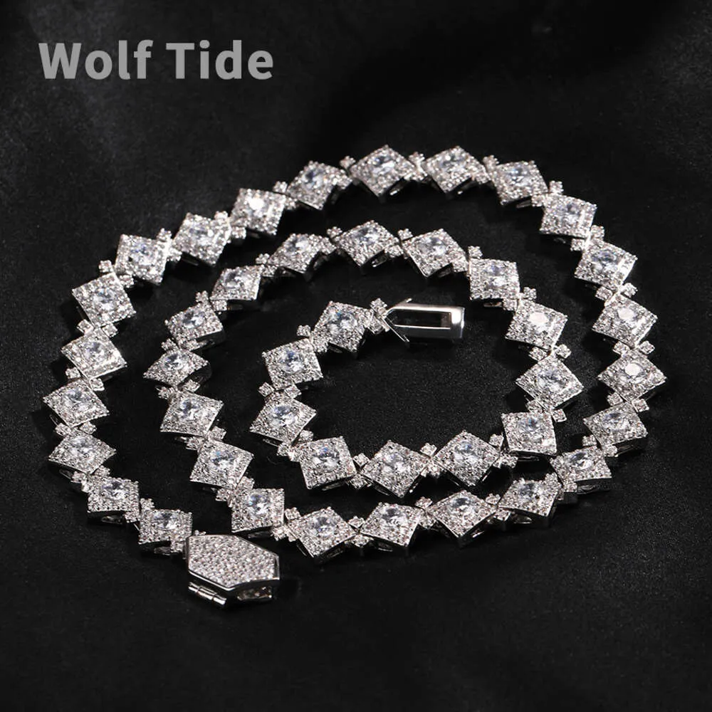 New Arrival Punk Full Clustered Diamond Hip Hop Necklace For Men Personalized Square Cubic Zirconis Chain Sweater Rapper Jewelry Iced Out Crystal Party Necklaces