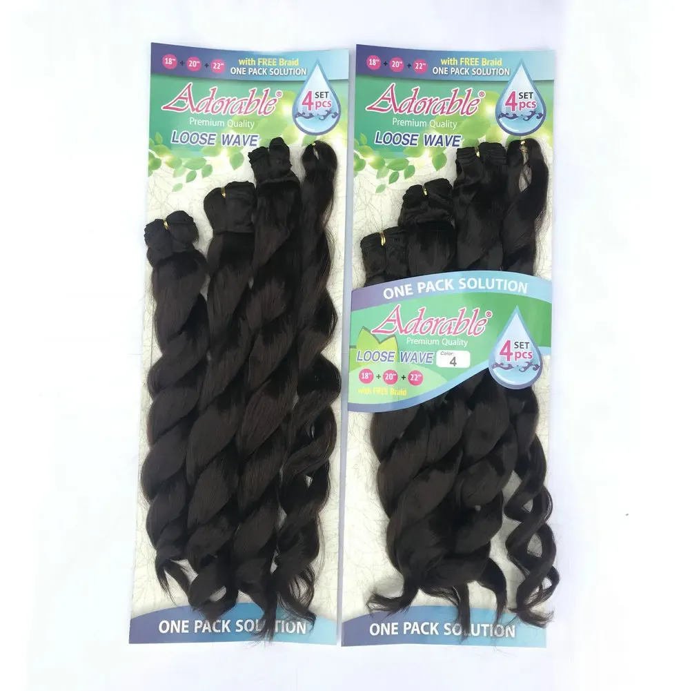 Pack Adorable Synthetic Hair Bundles with Free Braiding Loose Wave 4PCS 220g Natural Color High Temperature Fiber Packet Hair Weaving