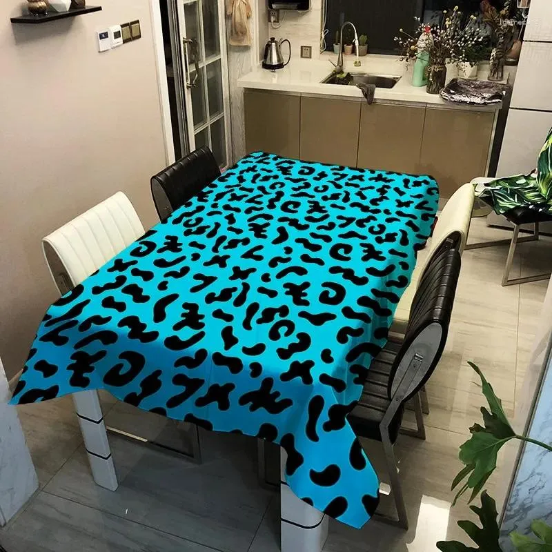 Toalha de mesa com estampa de leopardo azul, toalha de cozinha à prova d'água para jantar, capa retangular, tapete de piquenique, decoração de casamento para casa