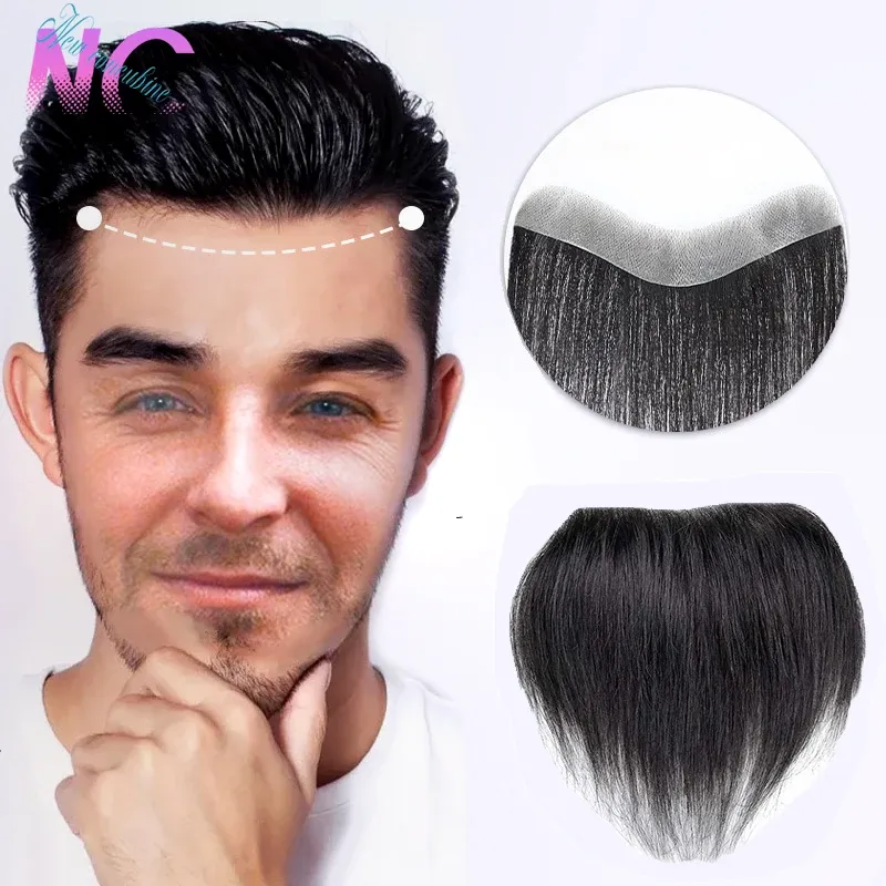 Челка, новая наложница, синтетический мужской парик с передней линией волос, V-образный прямой парик с прямыми волосами, натуральный черный парик с линией волос, тонкая кожа, шиньон