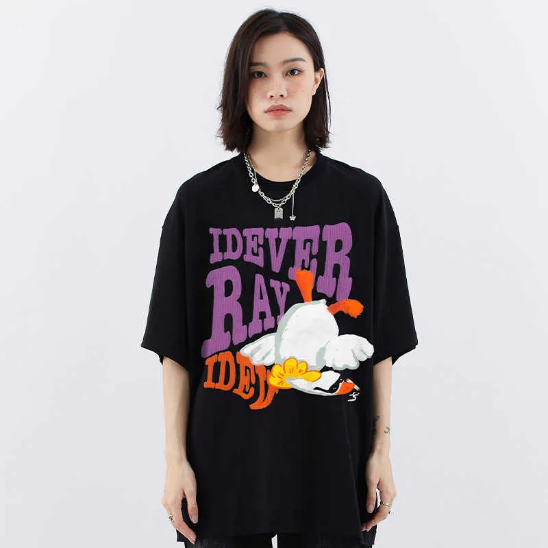 Vunc China-chic Brand Fall Goose T-shirt 2024 High Street Letter Foam Printed Short Sleeve T-shirts for Men and Women