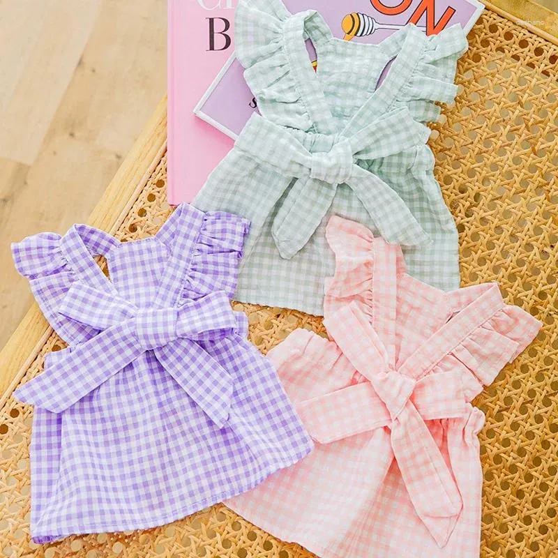 Vêtements de chien mignon Bow robe à carreaux vêtements de mode été chiot princesse jupe doux chat mariage costumes pour animaux de compagnie Chihuahua