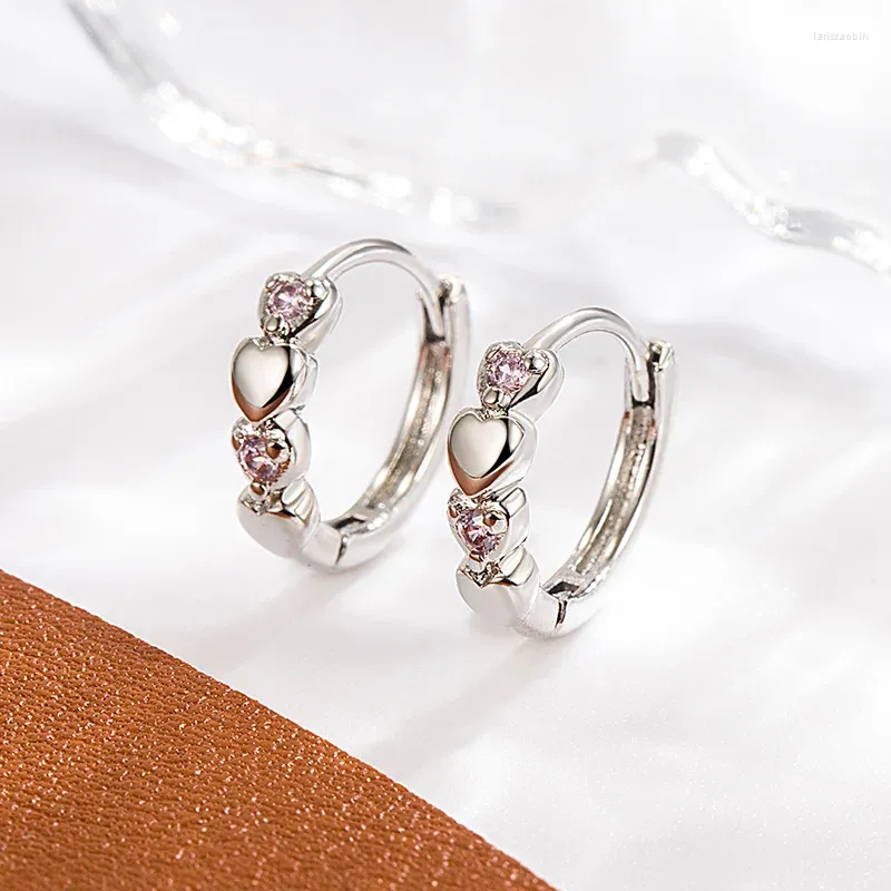 Orecchini a cerchio in argento 925 placcato cuore di cristallo per le donne Ragazze Bel regalo di gioielli da sposa E1334