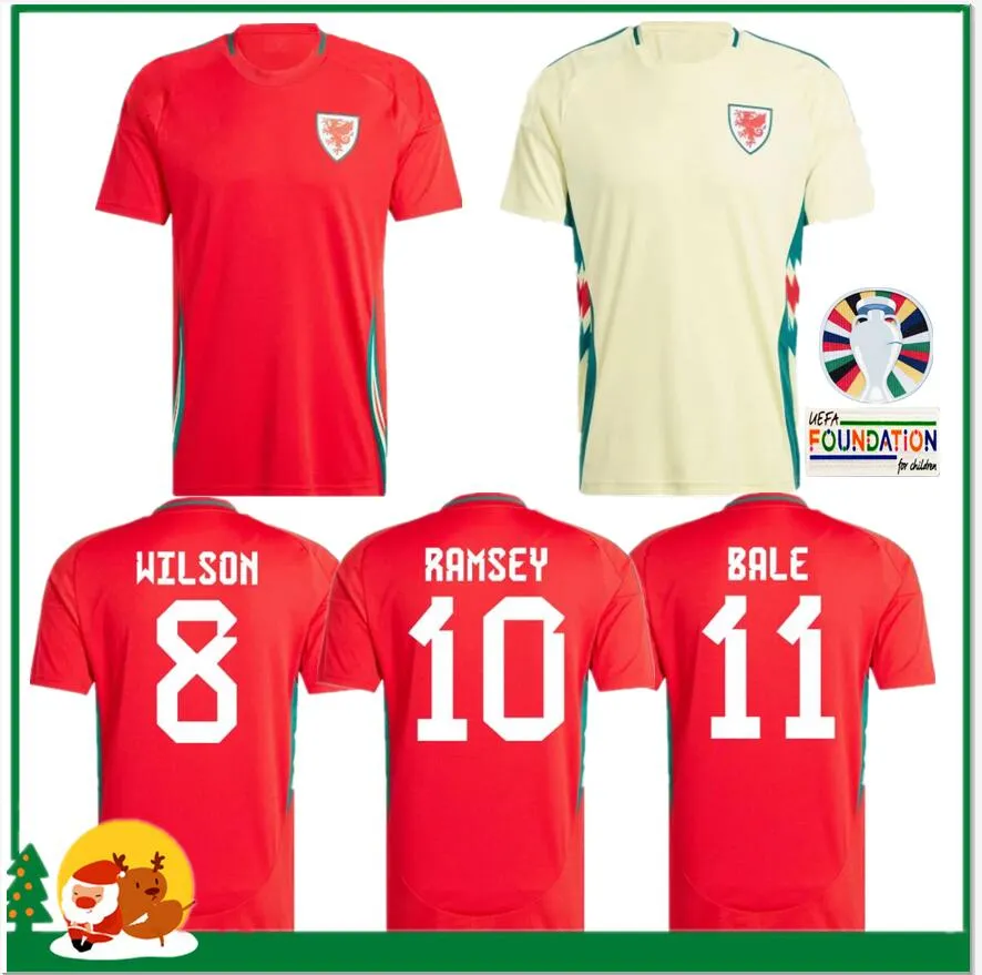 Wales 2024 Football Jersey Wilson Ramsey Bale Euro Cup New 2025 National Team 24 25 Soccer Shirt Full Set Home Red Away Yellow Men's Uniform Brooks Johnson