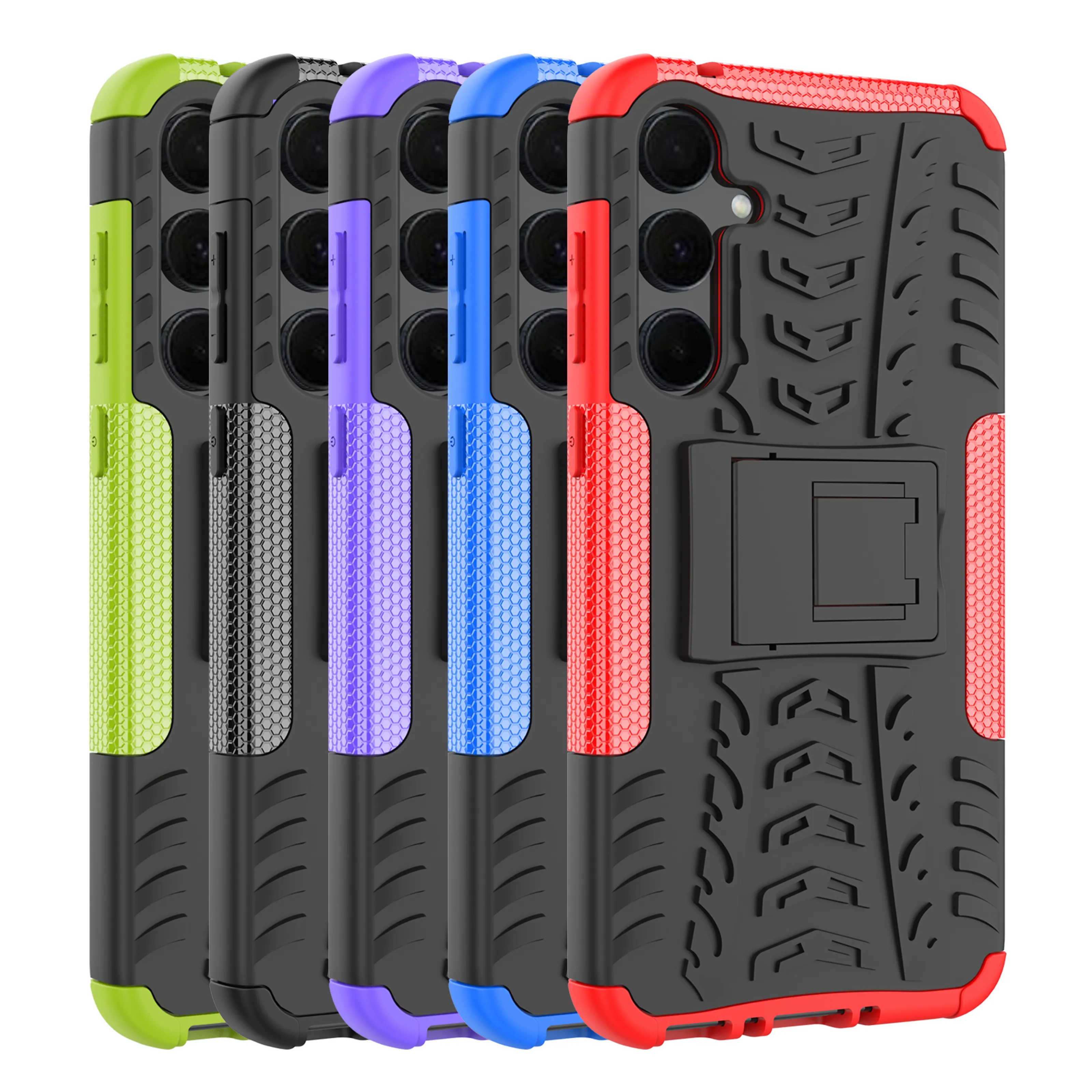 S24 Dazzle Tire Defender Hybrid Layer Cases für Samsung S24 Plus Ultra A25 A35 A55 A15 A05S 3-in-1 stoßfester Kickstand-Halter Armor Hard PC Soft TPU Anti-Fall-Telefonabdeckung