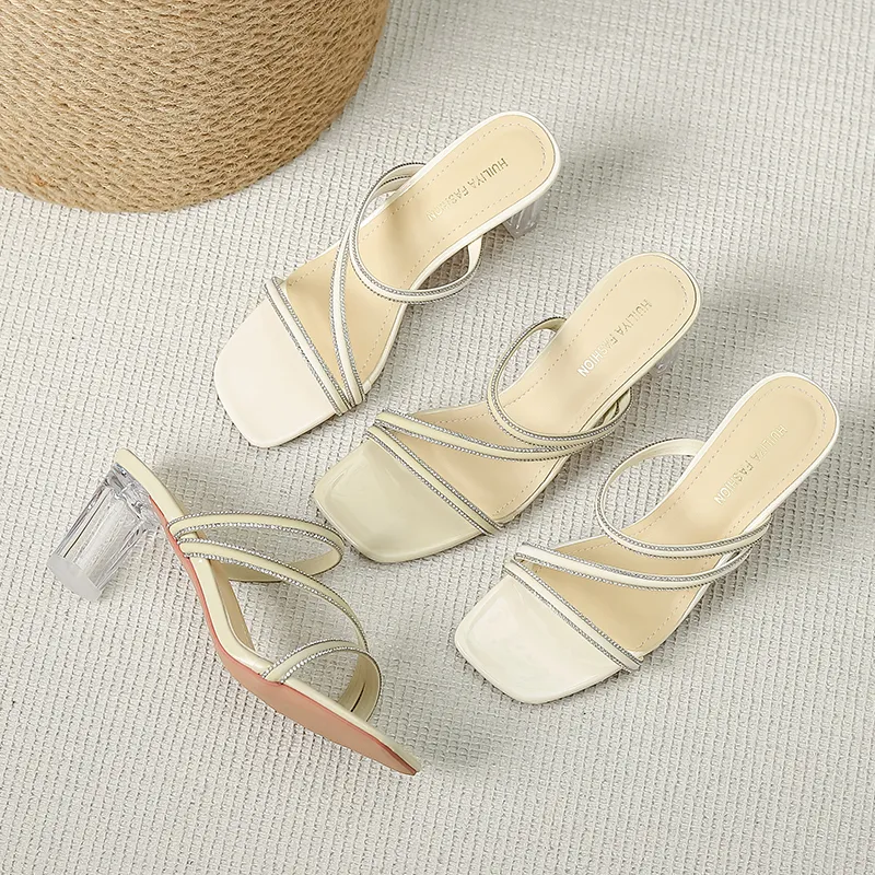 Mingman Women's Shoes Sandals x186-2クリスタル透明なサンダル女性サンダルとスリッパの女性用アウトウェアの気質厚いかかとハイヒール