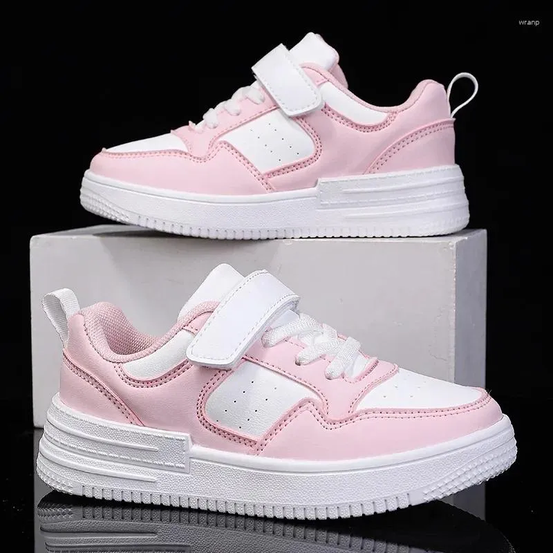 Sneakers Girls Walking Buty Dzieci 303 Biała czarna różowa płaska deskorolka Sneaker 6-12Y Kids Casual Leather Sports Tennis for Girl 782 572