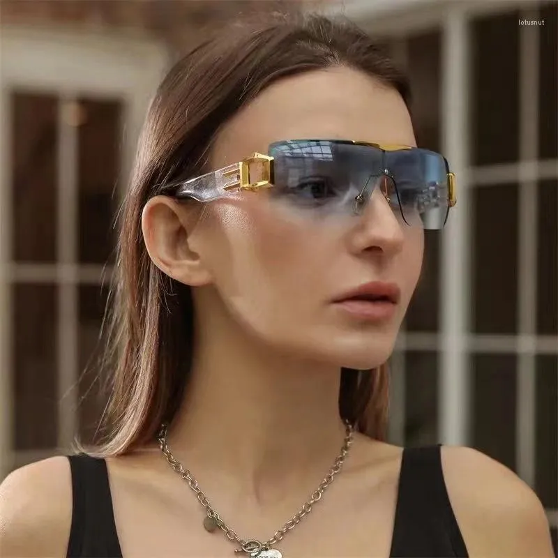 Óculos de sol 2024 sem aro envoltório em torno de y2k para mulheres unisex futurista oversized moda sem moldura óculos de sol na moda escudo tons