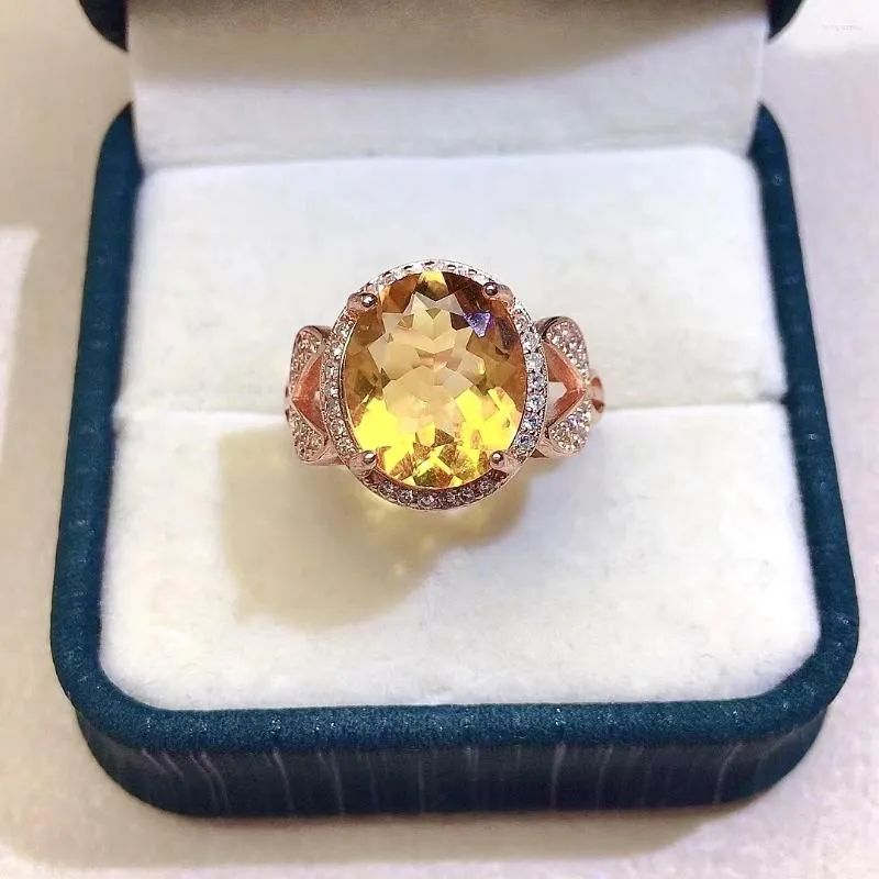 Cluster Rings Luxury Yellow Crystal Ring For Party 3ct 10mm 12mm VVS Grade Natural Citrine Solid 925 Silver Jewelry