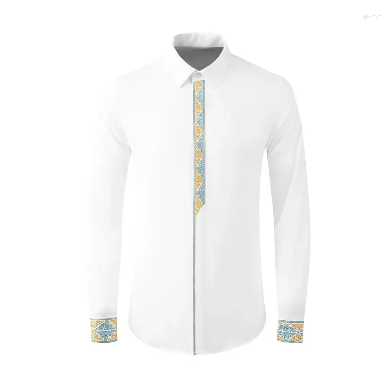 남성용 캐주얼 셔츠 가을과 겨울 자수 공식 클라우드 패턴 슬림 한 셔츠 중국 스타일 민족 의류