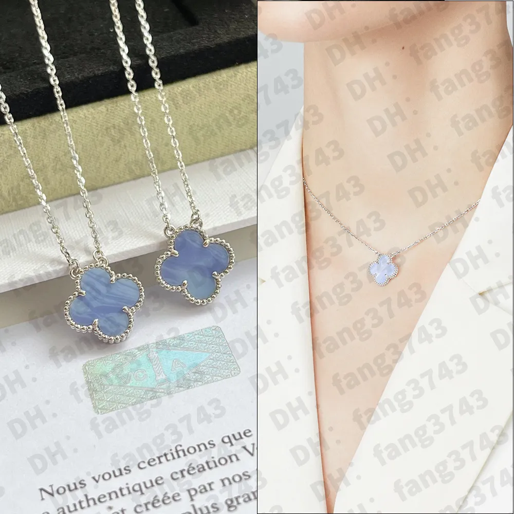 Collana classica con quadrifoglio e ciondolo con calcedonio viola in acciaio inossidabile placcato per ragazze, San Valentino, festa della mamma, gioielli di fidanzamento, regalo all'ingrosso 34900