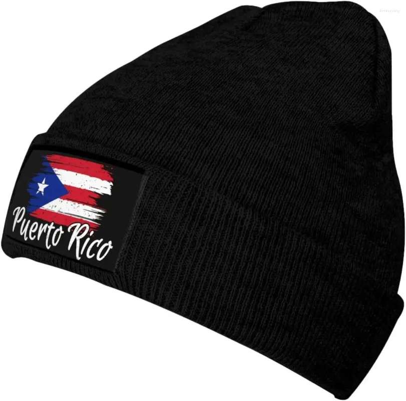 Baskar söta Puerto Rico flagga stickade mössa hattar för kvinnor män mjuk stretch skidskalle cap slouchy rican vinter hatt