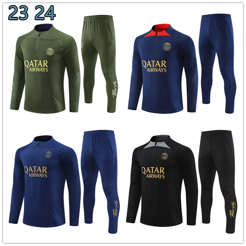 23 24 NUOVI uomini di abbigliamento sportivo PSGES Mezza tuta da allenamento per calcio 2023 2024 tuta maglia kit maglia Paris mbappe tute da calcio per uomo e bambino da jogging Set di tute