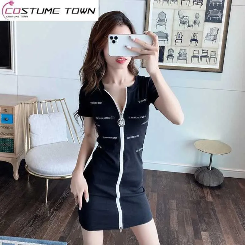 Basic Casual Dresses Spring/Summer 2023 V-Neck Zipper Skirt Letter Print Sexy Night Shop Dress Womens Deep V Low Cut Fashion DressC24315