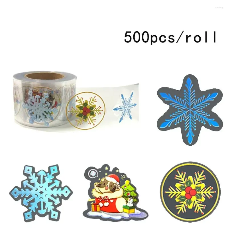 Gift Wrap 500Pcs/Roll Santa Claus Merry Christmas Stickers Colorful Self-adhesive Decor Sticker Snowflake Cartoon