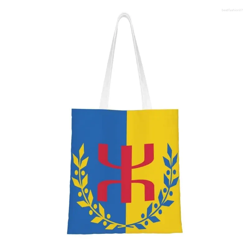 ショッピングバッグかわいいプリントKabyle Amazigh Flag Tote Bag Washable Canvas Shopper Shoulder Berber Proud Handbag