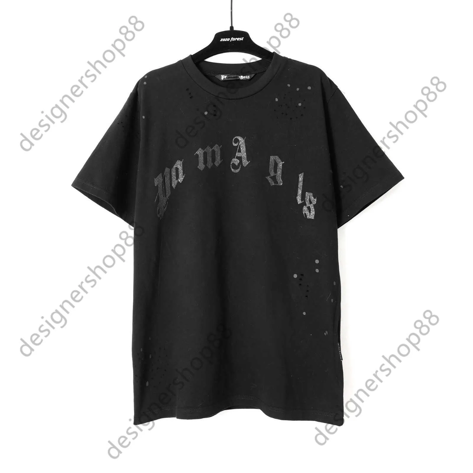 Tik Tok Influencer Même marque de créateur Pur coton Encre mouchetée noire avec imprimé mousse usé Couple T-shirt ample à manches courtes Tendance InS Trendy