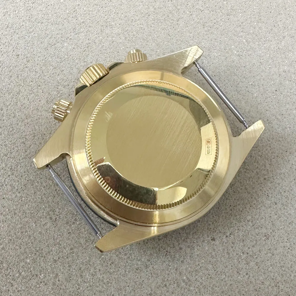 Uhrenzubehör PVD-goldenes 39-mm-Präzisionsstahlgehäuse mit schwarzem Ringmund und blauem Saphirglas, nur für VK63-Quarzwerk geeignet