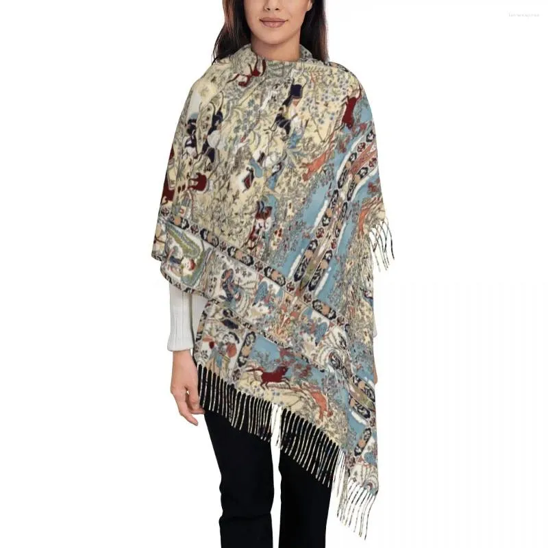 Sciarpe Tappeto di seta persiano antico con fiori Animali Sciarpa con nappa Morbidi scialli Kilim etnici bohémien Avvolge l'autunno invernale femminile