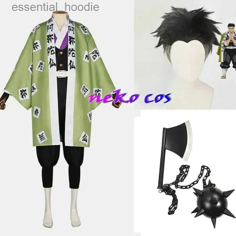 cosplay Costumi Anime Gyomei Himejima Verde Uniforme Gioco di ruolo Parrucca Bracciale Hashira Kimono da uomo giapponeseC24321